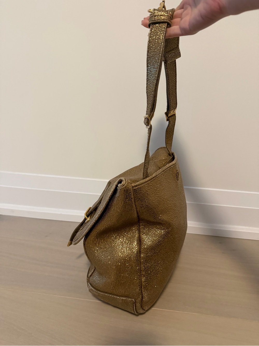 Gold Metallic Women's Satchel Bag - Picture 2 of 10